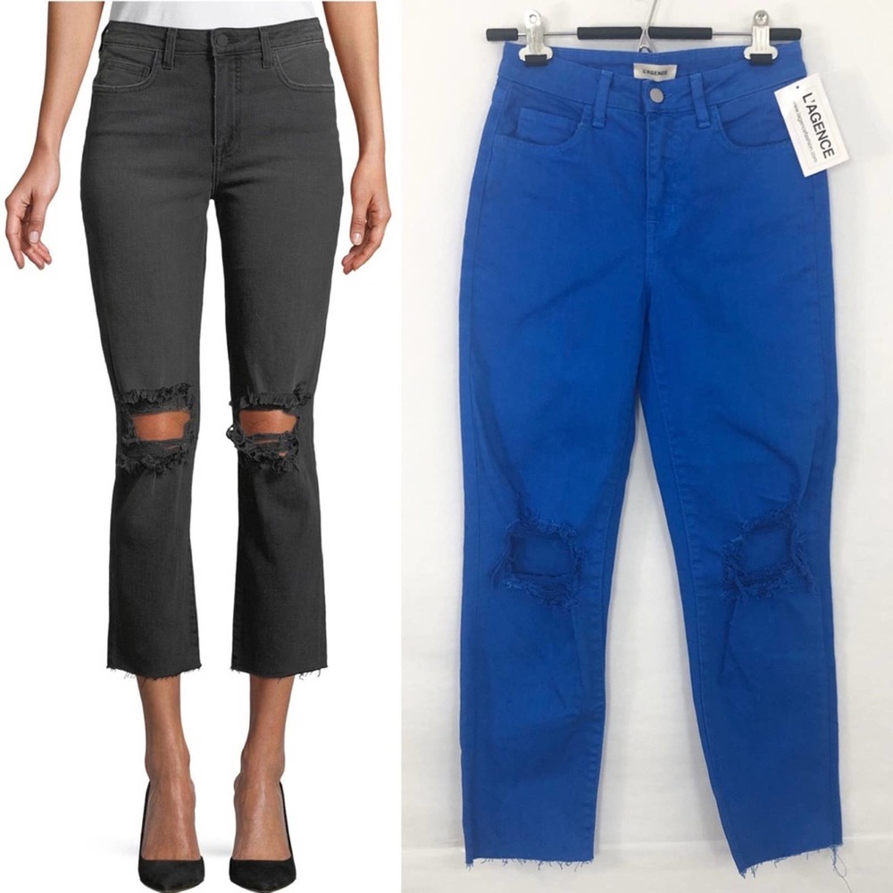 NWT L'AGENCE Straight Leg Destructed Blue‎ Raw Hem Jeans